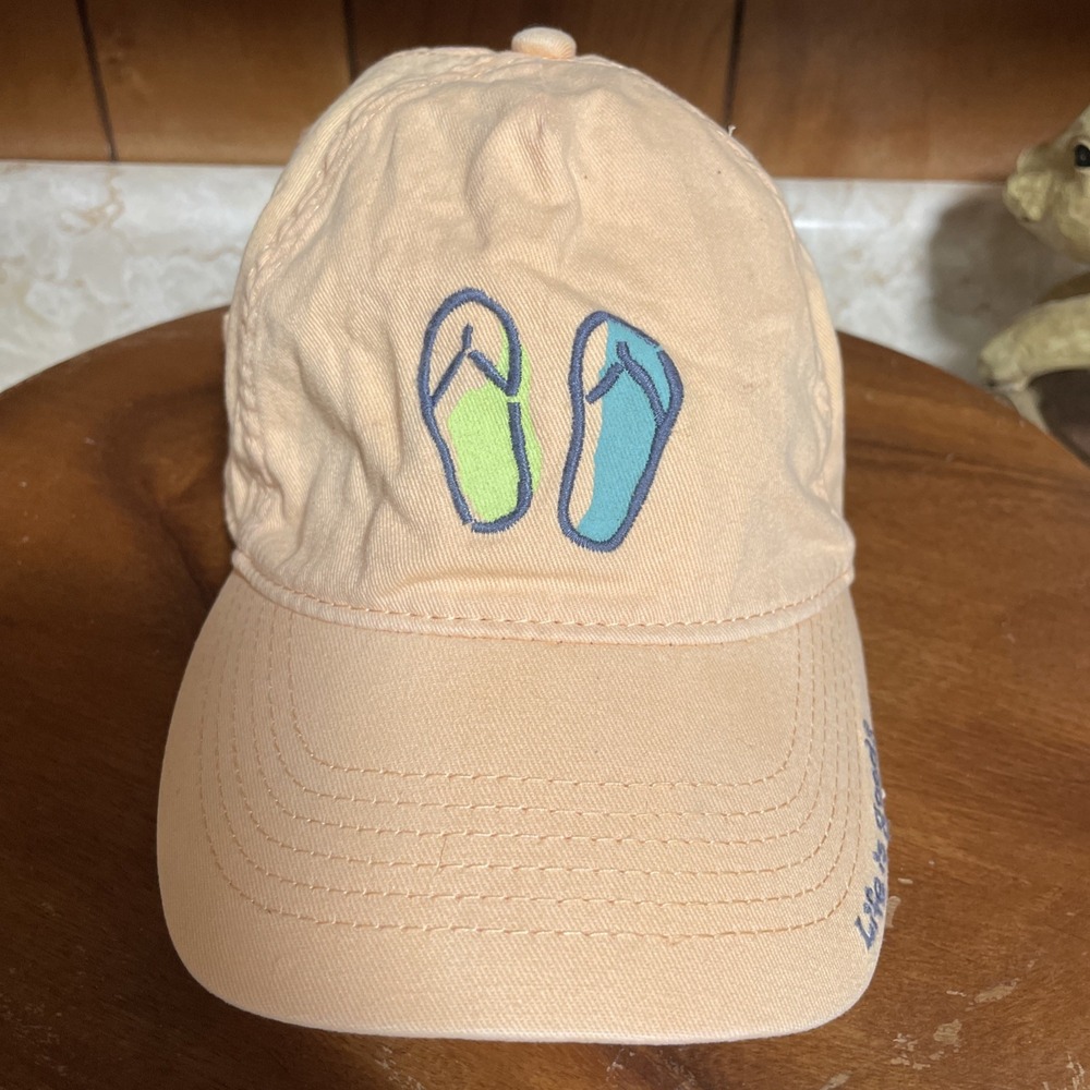 Life is Good Light Orange Beach Hat Baseball Cap Flip Flops‎
